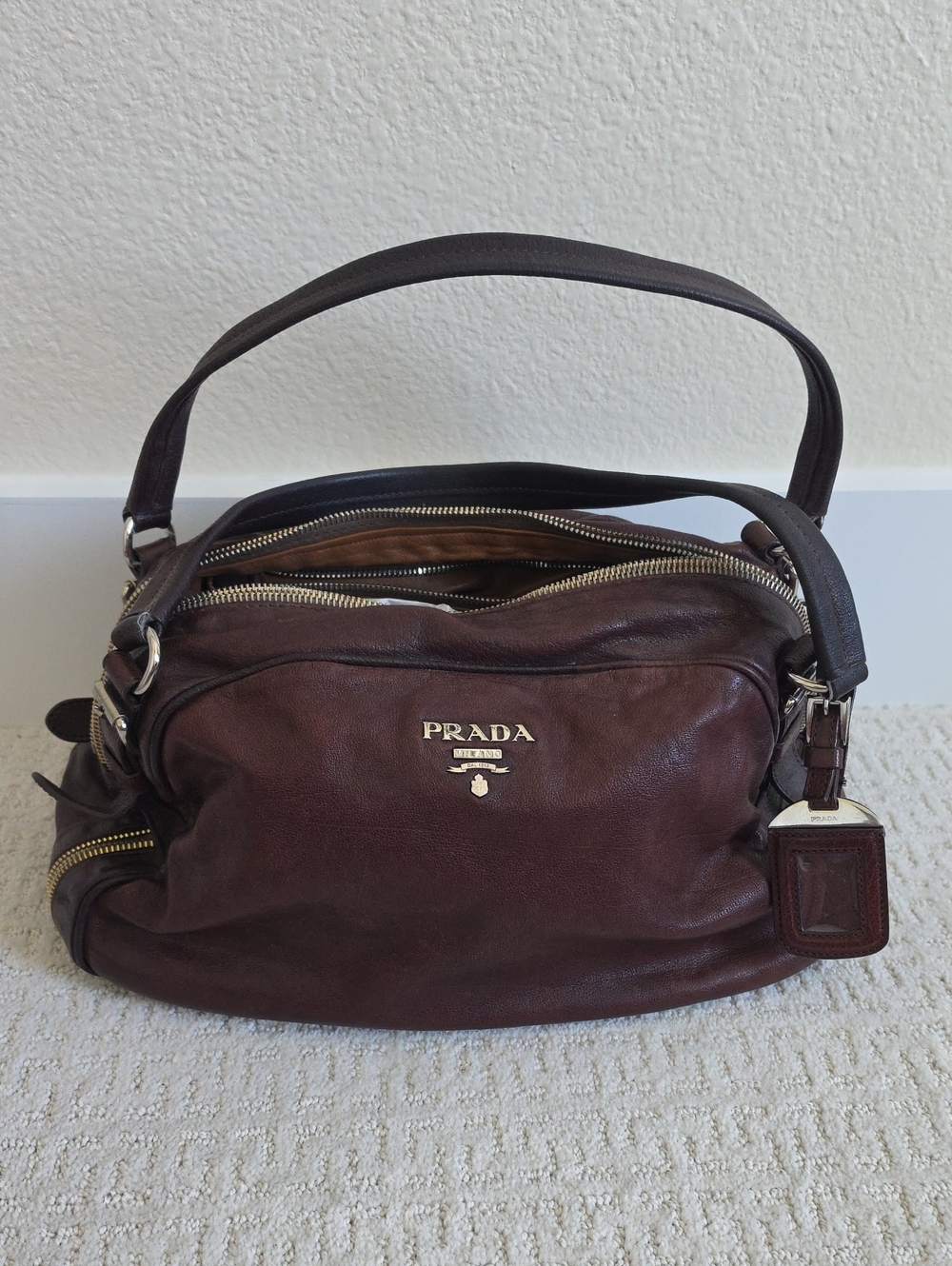 PRADA Brown Leather Shoulder Bag